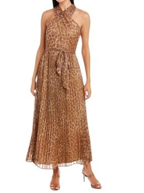 Taylor Brown Leopard-Print Halter Maxi Dress